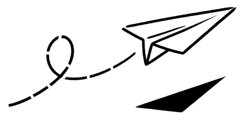 공중을 날아가는 종이비행기의 미니멀한 흑백 선 드로잉.