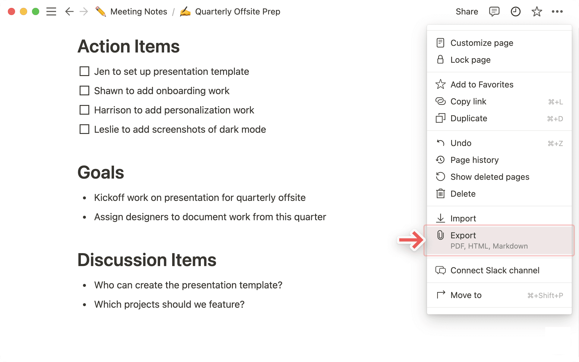 Menú “Exportar”