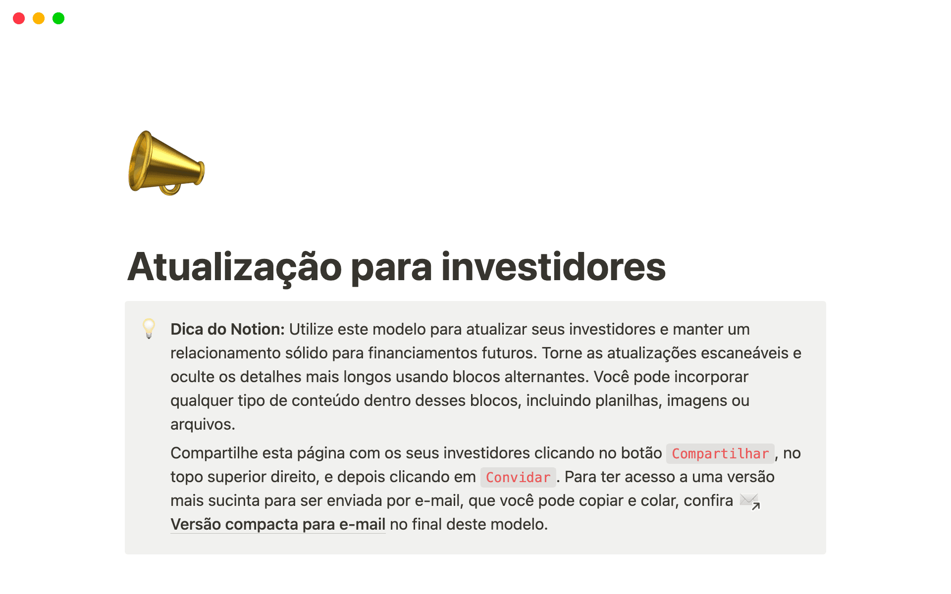 investor update template hero