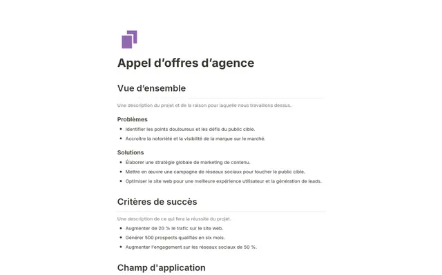 Appel d’offres d’agence