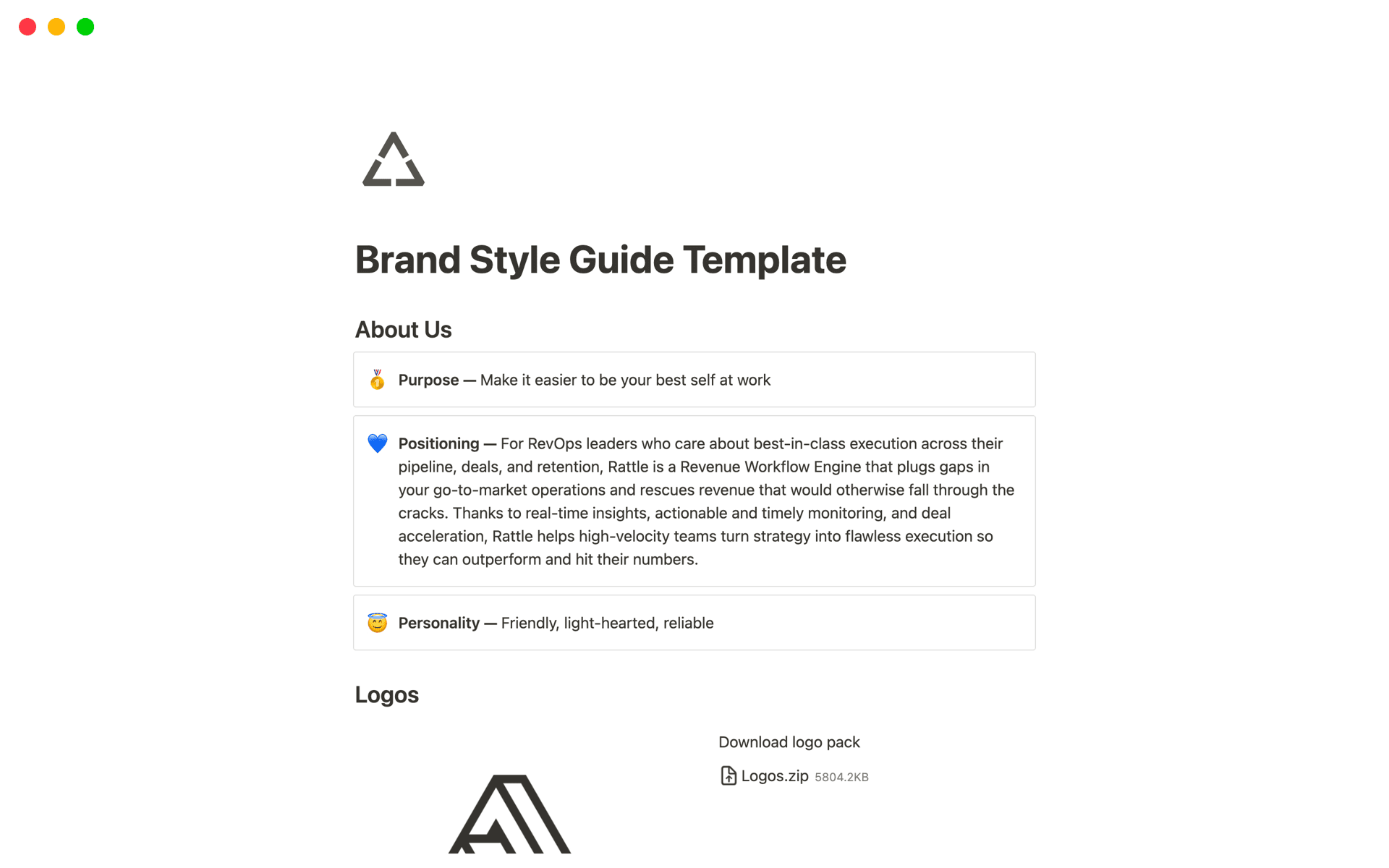 Vista previa de una plantilla para Brand Style Guide