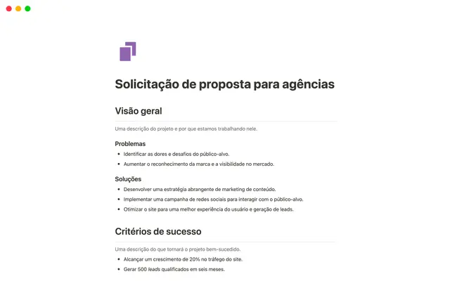 Solicitação de proposta para agências