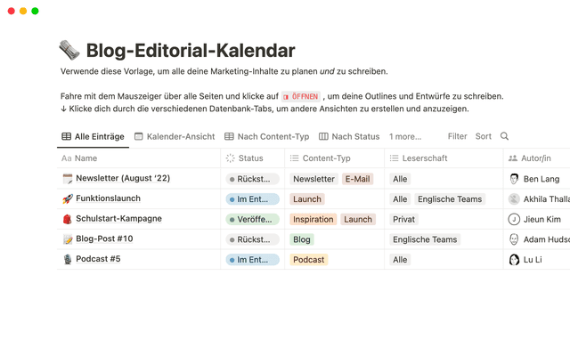 Blog-Redaktionskalender